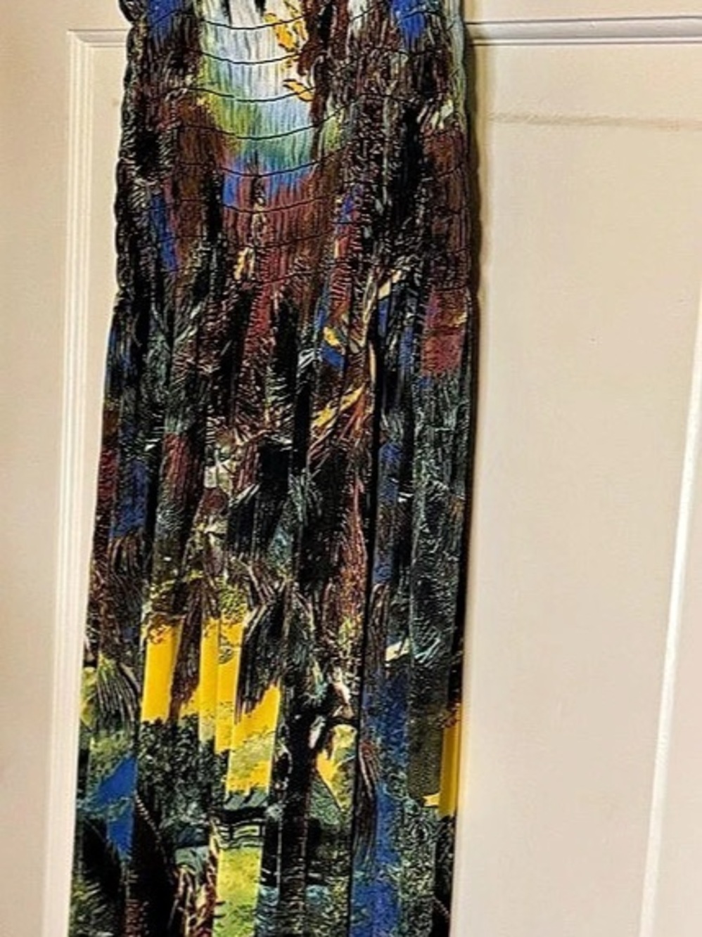 Abstract Maxi Dress in Black & Blue etc Tropical Dress Size Large to XL - Like N